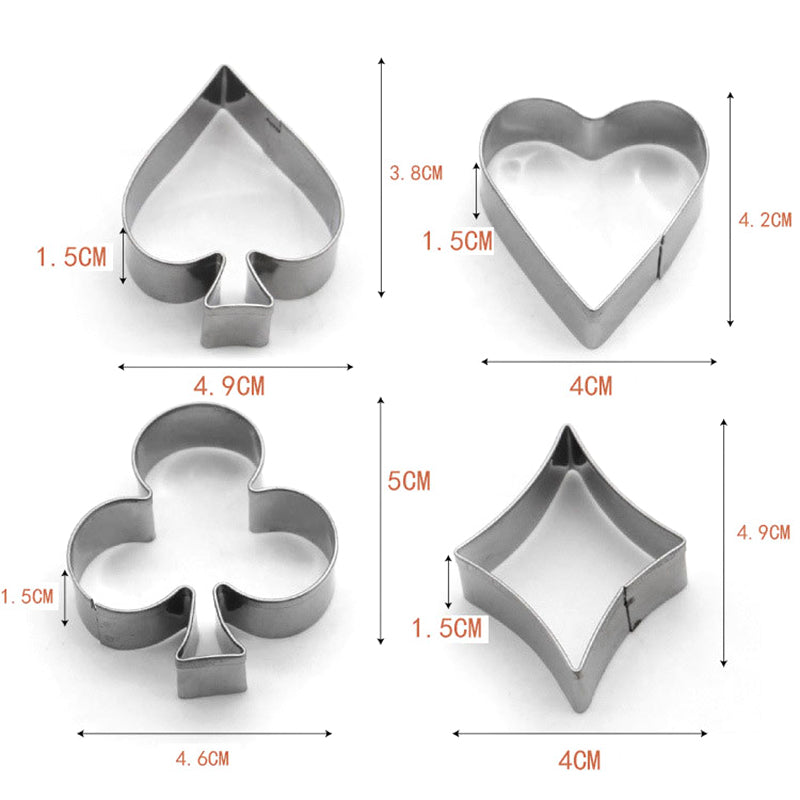 4Pcs Poker Cookie Cutter Set 430 Stainless Steel Kitchen Baking Mold (BPA Free, No FDA) 4Pcs Poker Cookie Cutter Set 430 Stainless Steel Kitchen Baking Mold (BPA Free, No FDA)